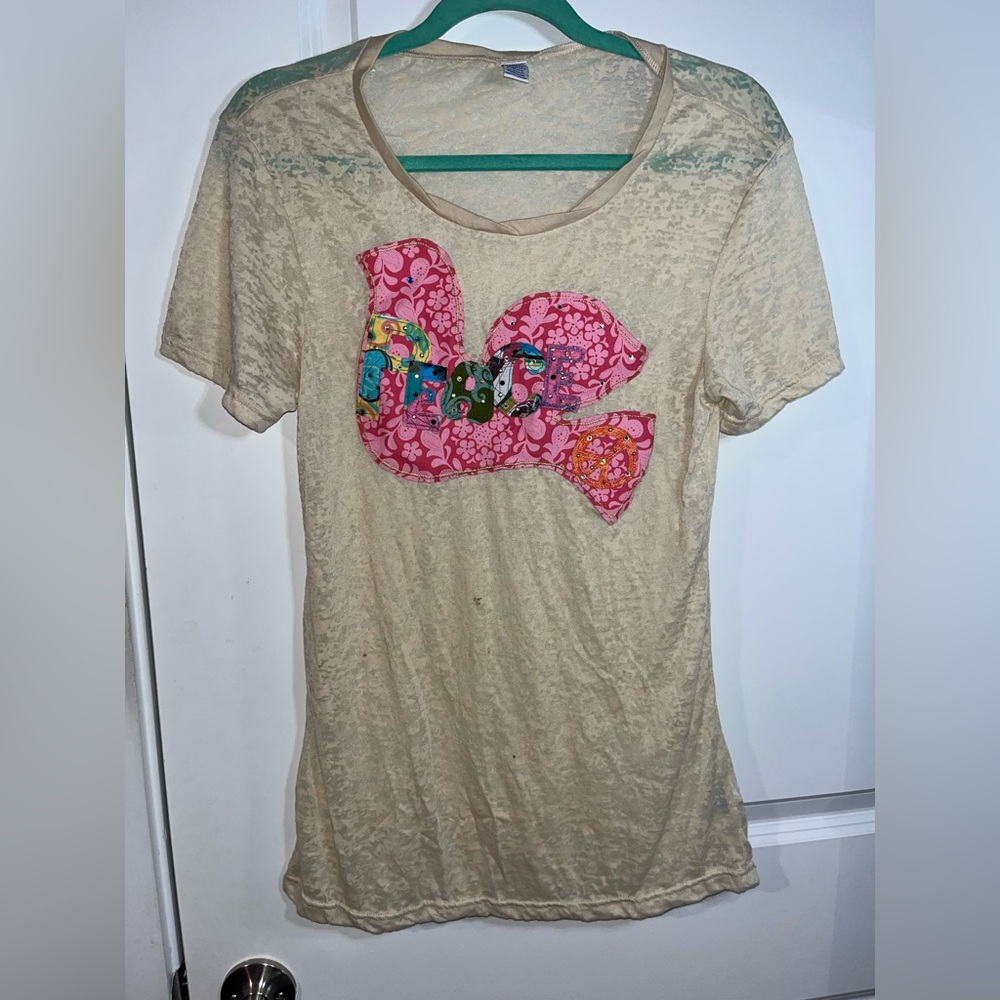 KAVIO Teen’s  ‘PEACE’ Swarovski Crystal Bird Embellished Patch Top Size Medium